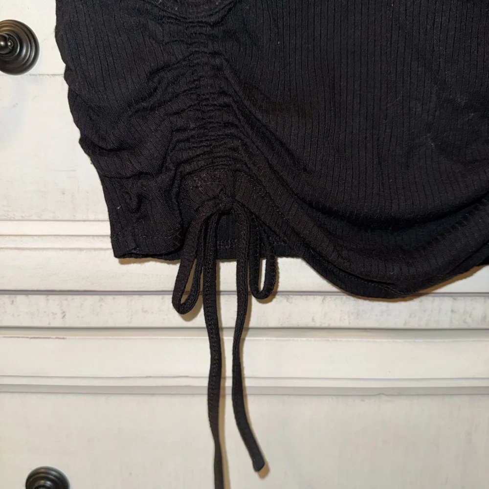 Garage Black Ribbed Drawstring Crop Top - Picture 2 of 4